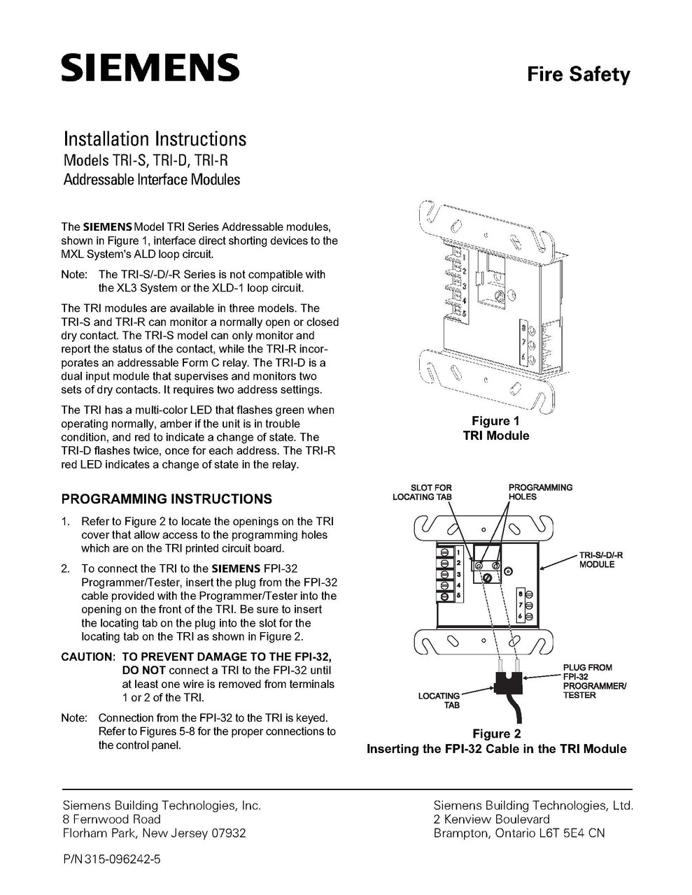 Siemens / Cerberus / Pyrotronics TRIR Relay module Addressable Module