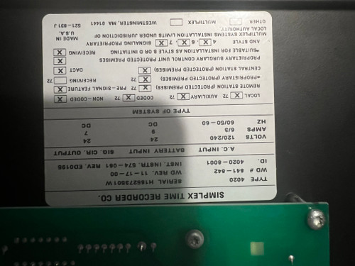 Simplex 4020-8001 Main Operator Panel