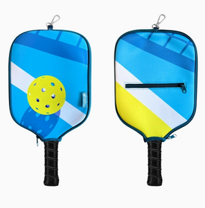 Pickleball Paddle Cover with Storage Pocket-Bright Blue, White and Yellow