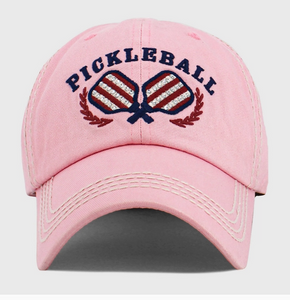 Pickleball Double Paddle Embroidered Vintage Baseball Cap-Pink