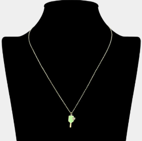 Heart Pointed Enamel Pickleball Pendant Necklace