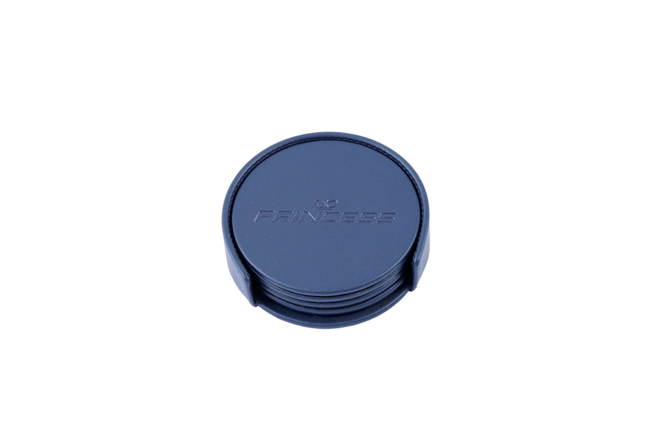 Leather Round Coaster Set with Holder (Navy Blue)