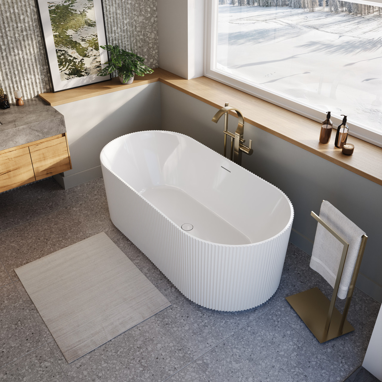 MAAX Tori 6732 Acrylic Freestanding Center Drain Bathtub in White