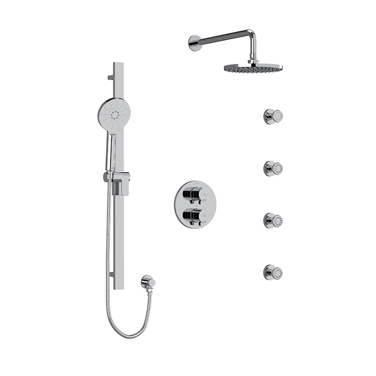 Riobel Paradox Type T/P Double Coaxial System with Hand Shower Rail, 4 Body Jets and Shower Head Chrome