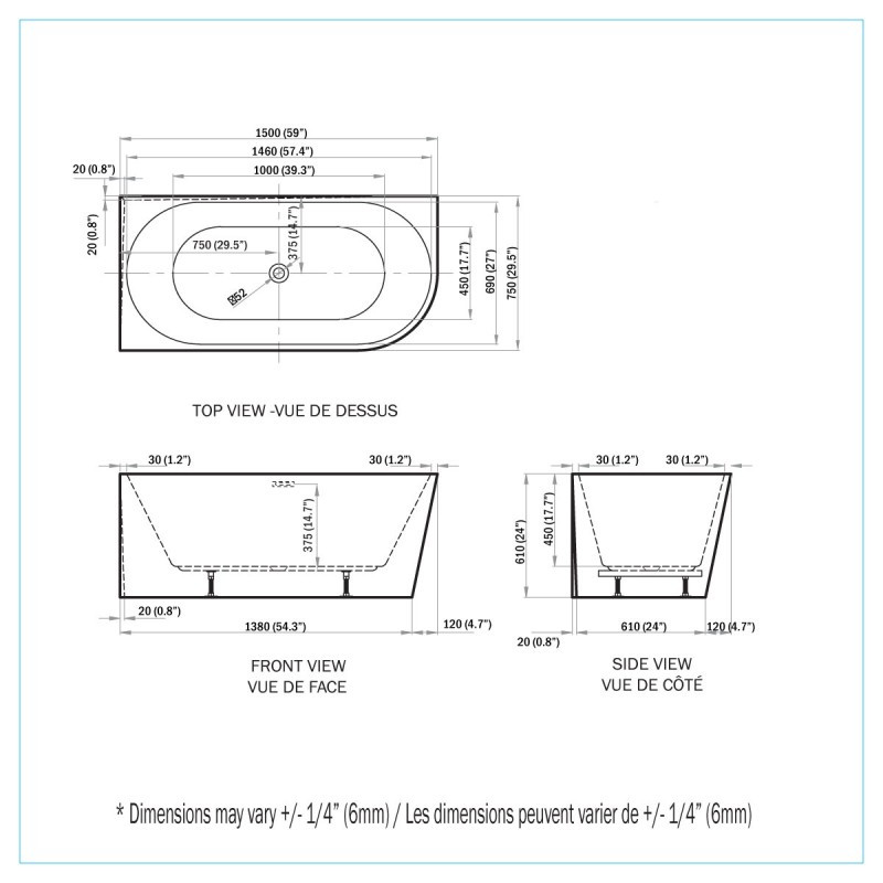 Nile Freestanding Corner Tub 60 x 30