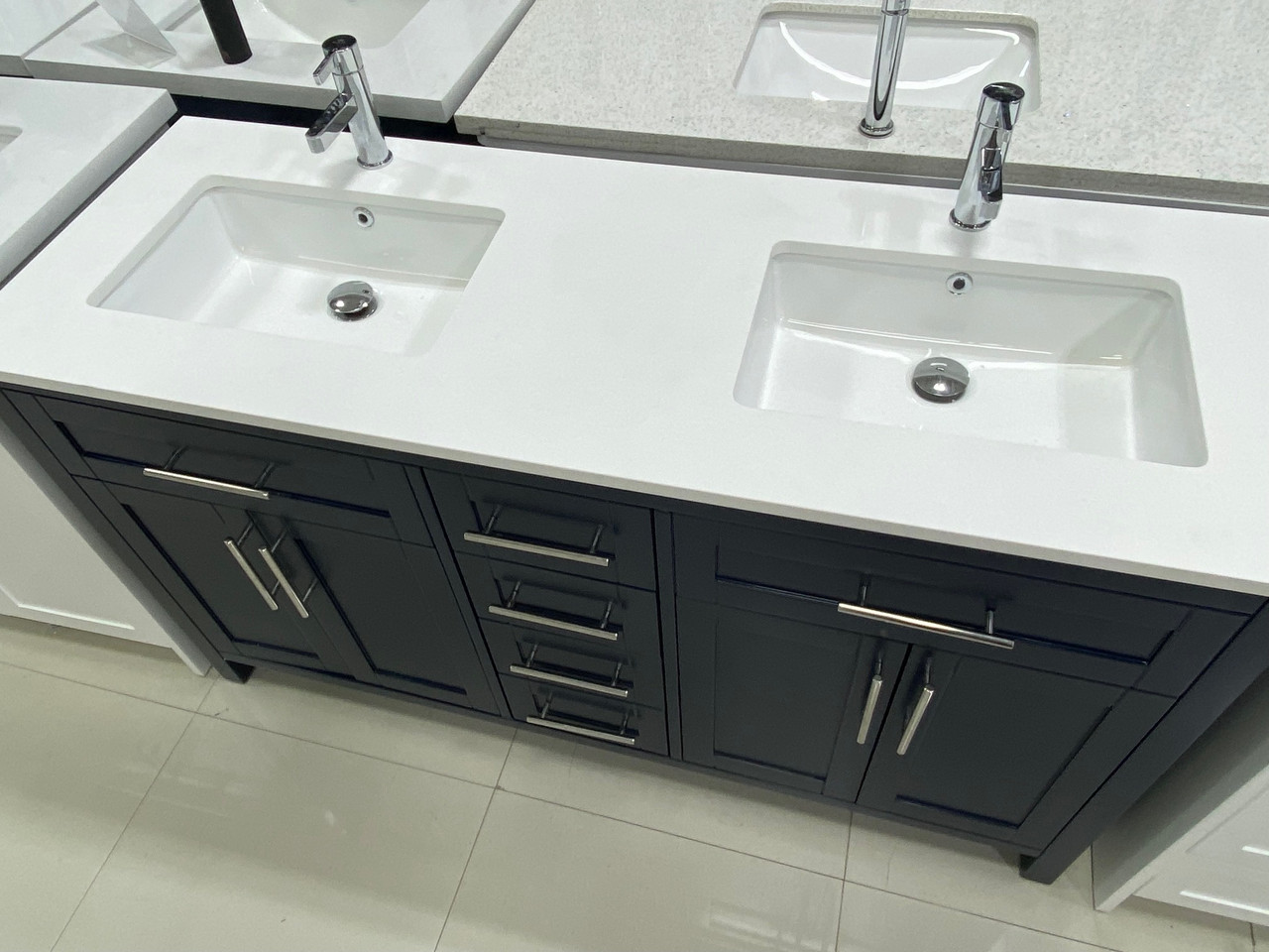 Newcastle 60 Bathroom Vanity Blue with Quartz Top Double Sinks