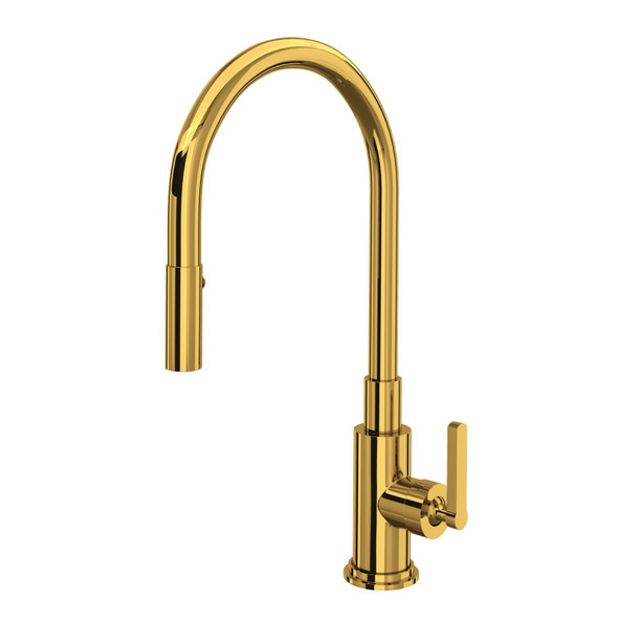 ROHL Lombardia Pulldown Kitchen Faucet - Unlacquered Brass With Metal Lever  Handle