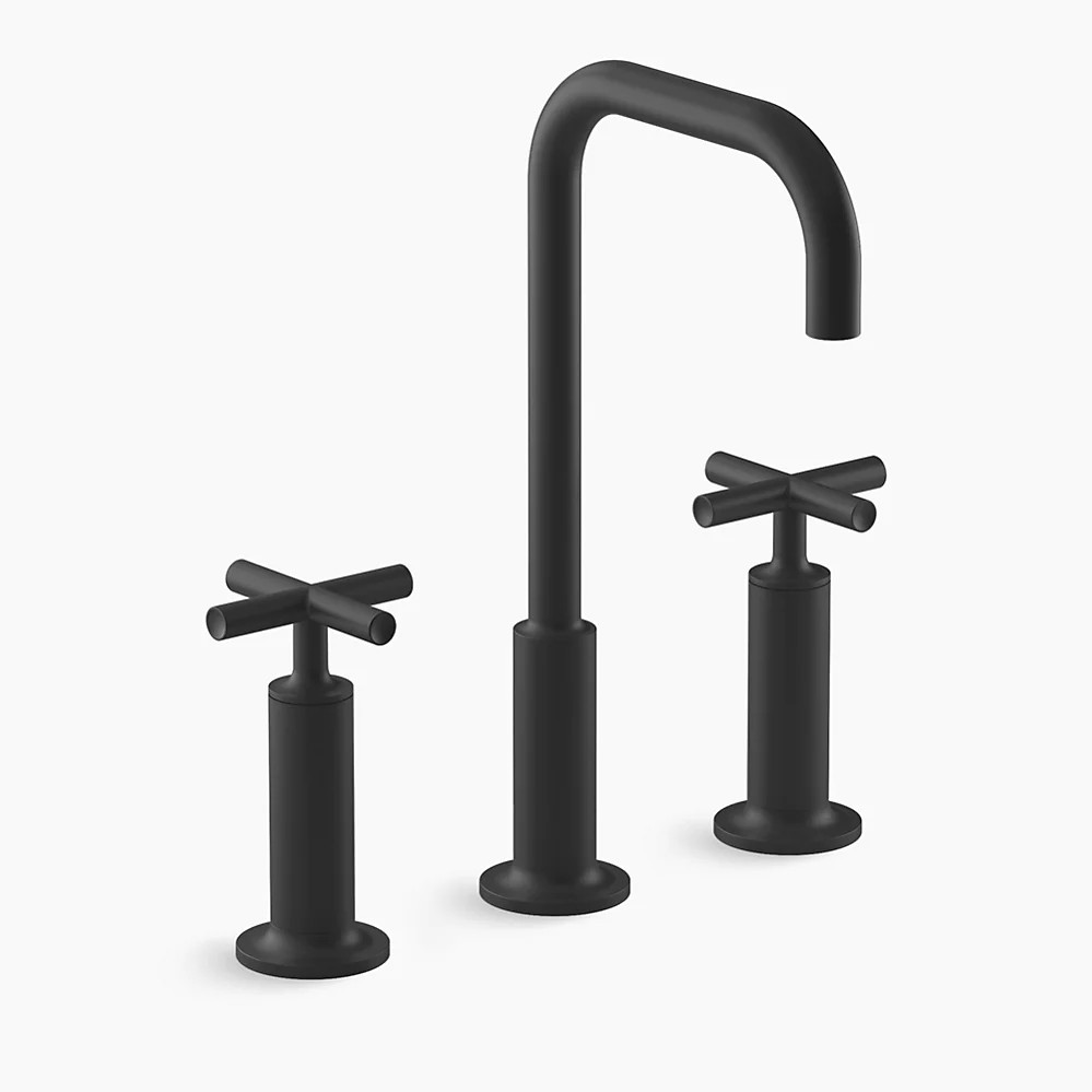 Kohler Purist WC-Wasserhahn Mit Schwanenhals & Kreuzgriffen – Modell 14408-3-CP, Gebürstetes Nickel, Für 20,3–40,6 Cm Mittenabstand
