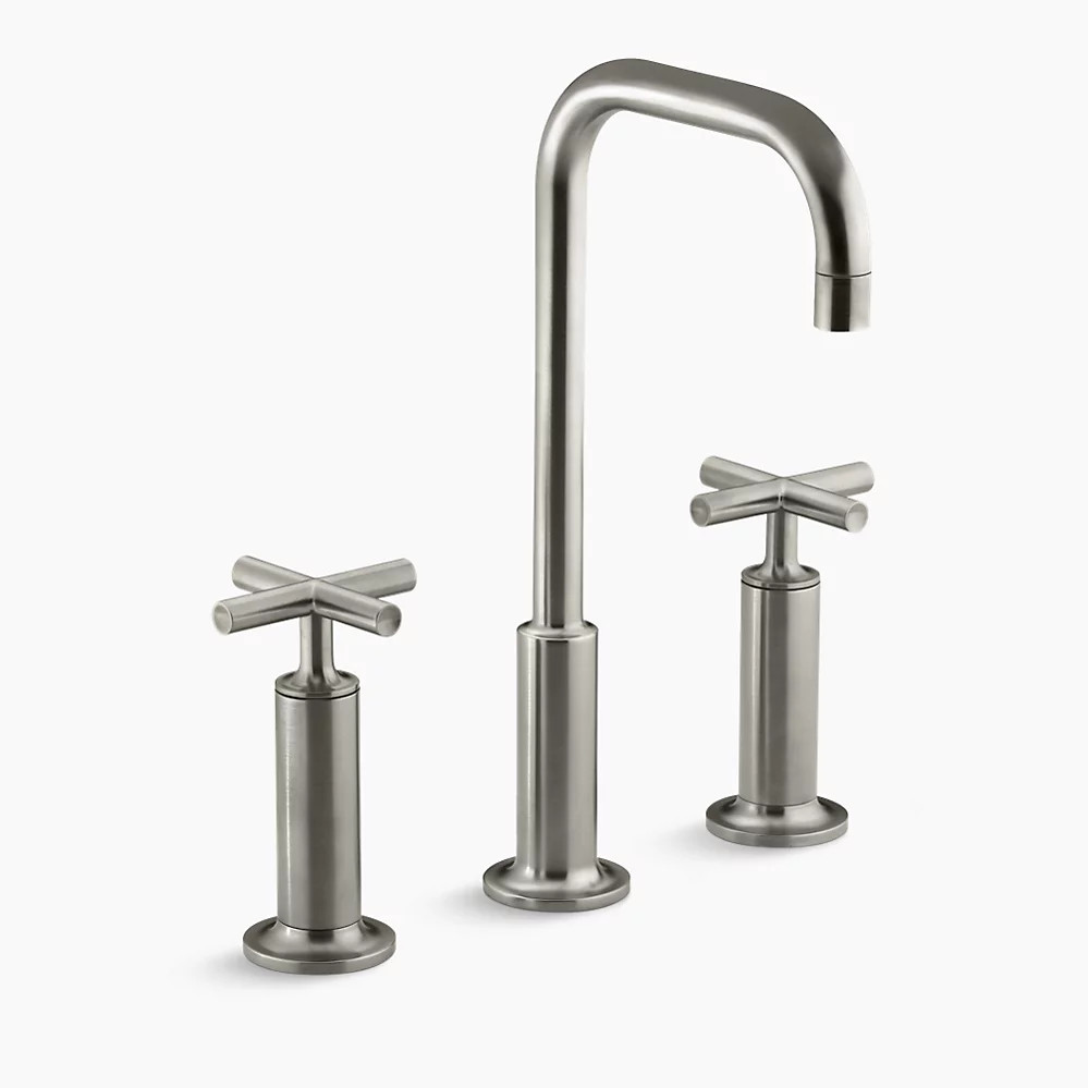 Kohler Purist WC-Wasserhahn Mit Schwanenhals & Kreuzgriffen – Modell 14408-3-CP, Gebürstetes Nickel, Für 20,3–40,6 Cm Mittenabstand