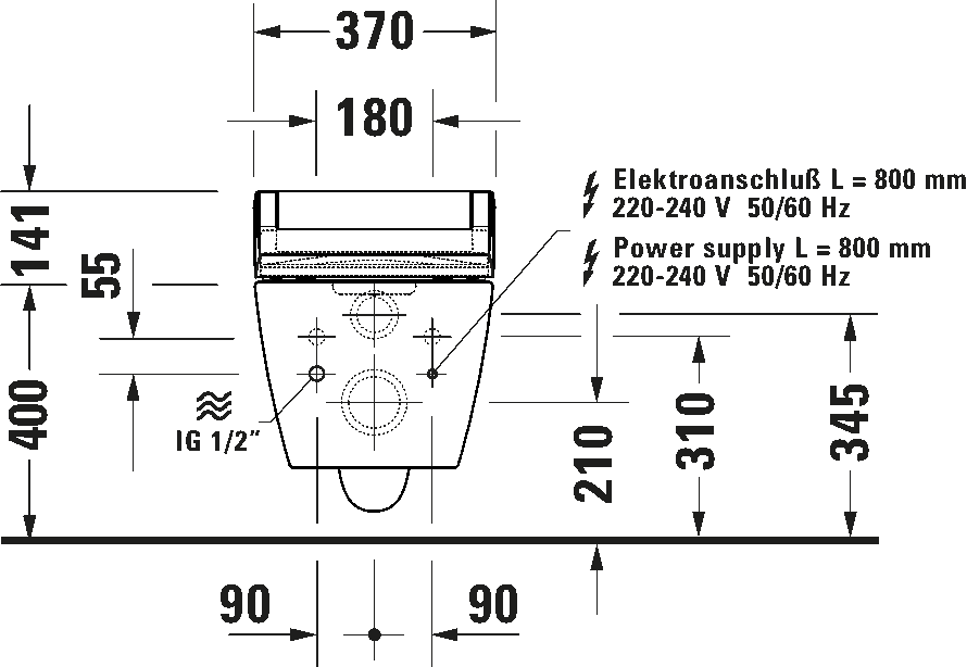 Duravit SensoWash RearWash spray pattern diagram