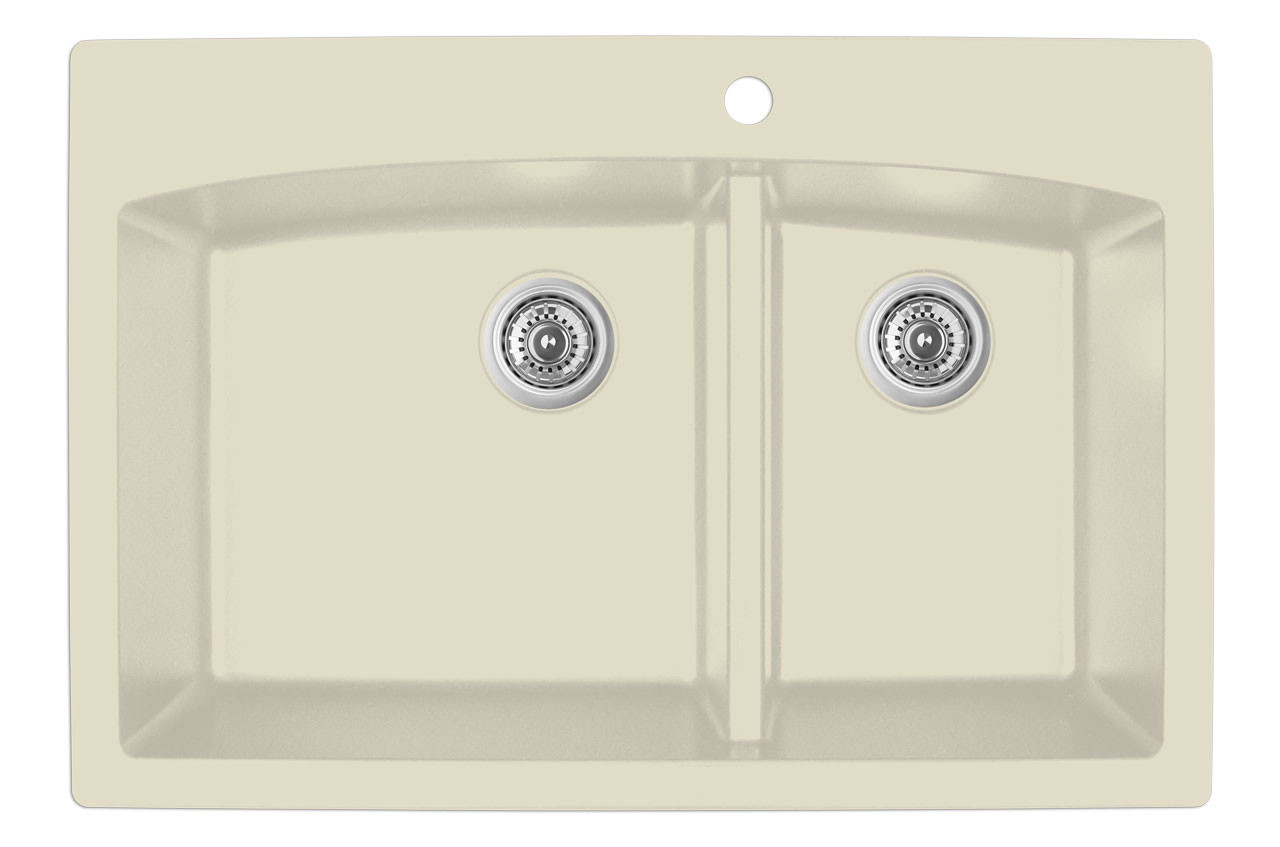 Karran Double Bowl Top Mount Kitchen Sink Bisque Finish 33 X 22