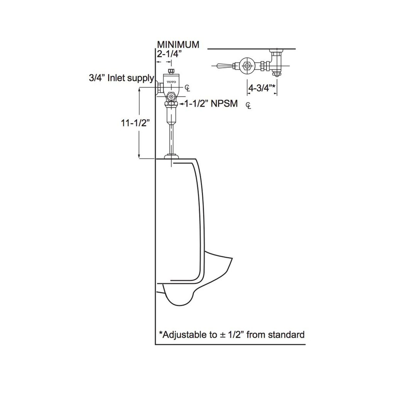 TOTO TMU1NNC Urinal Flushometer Valve 1.0 GPF 3/4