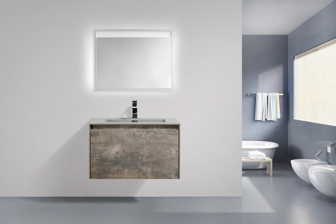 Slim 24 Modern Wall Mount Bathroom Vanity Metalic Grey With Matching Led Mirror York Taps