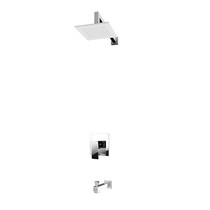 Rubi Quatro Pressure Balanced Shower Kit with Square Shower Head, Vertical Shower Arm, and Wall Mounted Bathtub Spout with Diverter Chrome