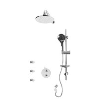 Rubi Vertigo 1/2" Thermostatic Shower Kit with Round Sliding Bar with Hand Shower, Round Shower Head, Vertical Shower Arm, Stop Valve with Water Outlet, and Body Jets Chrome