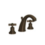 ROHL Lombardia C-Spout Widespread Bathroom Faucet - Tuscan Brass With Cross Handle