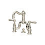 ROHL Acqui Deck Mount Bridge Bathroom Faucet - Polished Nickel With Metal Lever Handle
