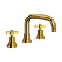 ROHL Lombardia U-Spout Widespread Bathroom Faucet - Unlacquered Brass With Cross Handle