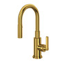 ROHL Lombardia Pulldown Bar & Food Prep Faucet - Unlacquered Brass With Metal Lever Handle