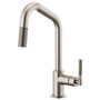 Brizo Litze Kitchen Pull Down Faucet with Angled Spout and Knurled Handle Stainless Steel Finish