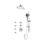 Rubi Billie 3/4" Thermostatic Shower Kit with Standard Stop Valve, Round Sliding Bar with Hand Shower, 8" Round Shower Head, Horizontal Shower Arm, Stop Valve with Water Outlet, and Body Jets Chrome