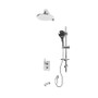 Rubi Evita 1/2" Thermostatic Shower Kit with Round Sliding Bar with Hand Shower, 8" Round Shower Head, Horizontal Shower Arm, Stop Valve with Water Outlet, and Wall Mounted Bathtub Spout Chrome