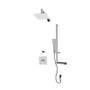 Rubi Kali 3/4" Thermostatic Shower Kit with Standard Stop Valve, Square Sliding Bar with Hand Shower, Square Shower Head, Horizontal Shower Arm, and Stop Valve with Water Outlet Chrome