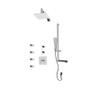 Rubi Kali 3/4" Thermostatic Shower Kit with Standard Stop Valve, Square Sliding Bar with Hand Shower, Square Shower Head, Horizontal Shower Arm, Stop Valve with Water Outlet, and Body Jets Chrome