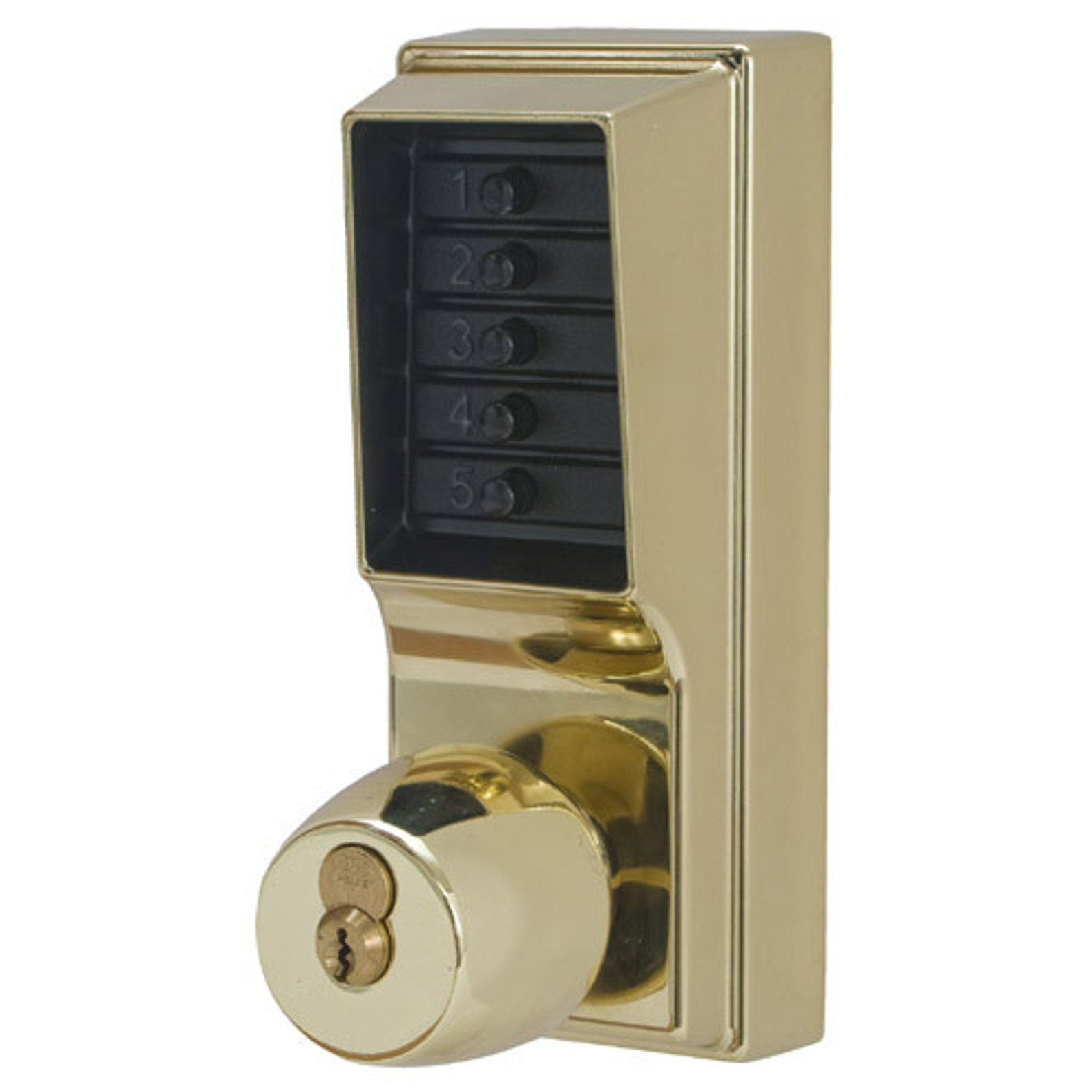 Simplex 1041R-03-41 Pushbutton Cylindrical Lock with Knob, Combination Entry,  Passage and Sargent Core Override in Bright Brass KAL DOOR HARDWARE