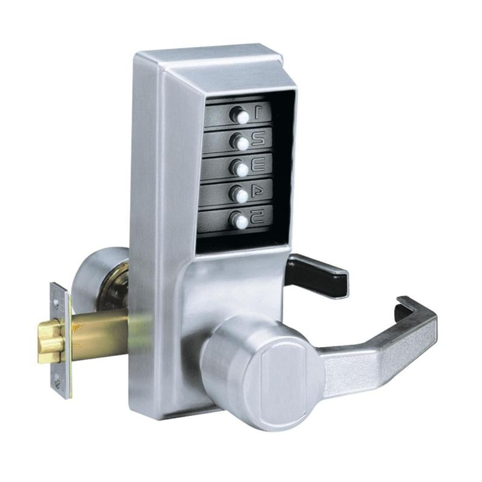 Kaba Simplex L1000 Series Metal Mechanical Pushbutton Cylindrical Lock with Lever,13mm Throw Latch, 70mm Backset, R C Schlage, Core Not Included - 5