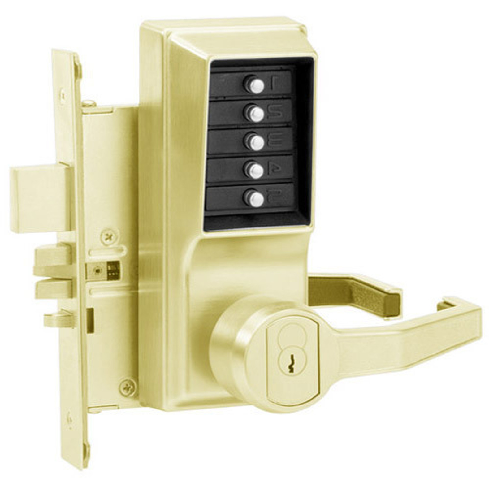 Simplex R8146S-03-41 Pushbutton Mortise Lock with Lever Schlage Core  override in Bright Brass KAL DOOR HARDWARE