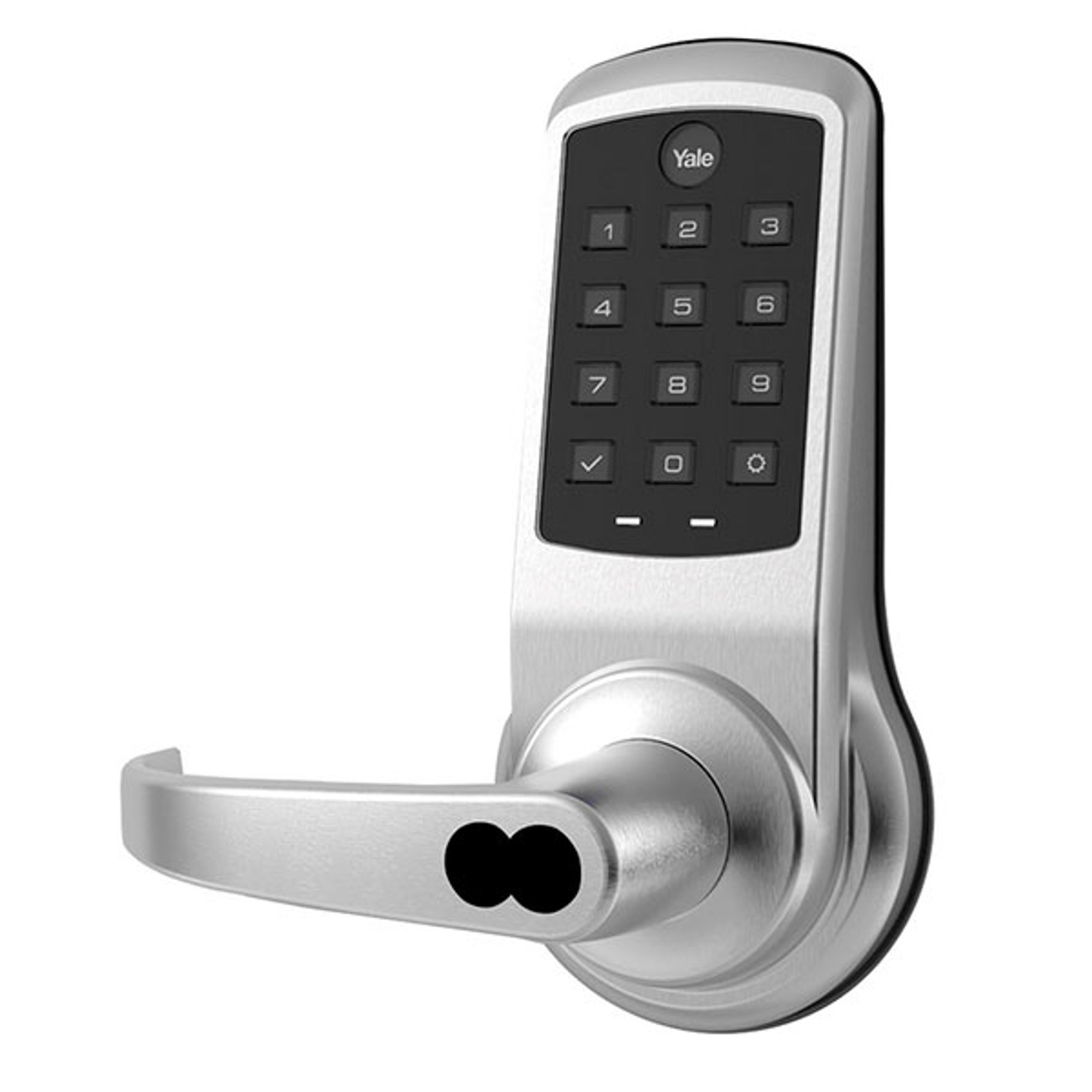 Yale B-PB-NTB610-NR 626 Nextouch Keypad Cylindrical Lock, Pushbutton  Keypad, Pacific Beach Lever, Cylinder Override, SFIC Prep Less Core, Satin  Chrome