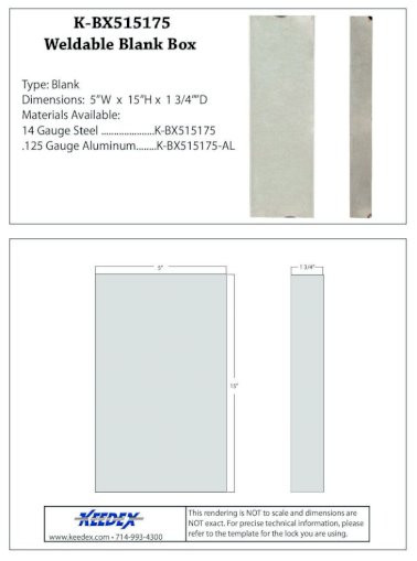 Keedex KBX515175 Weldable Gate Box 5”W x 15”H x 1 3/4" D