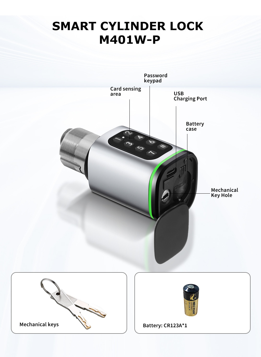 P Lock Key Smart Storefront and Narrow Mortise Cylinder WiFi M401W-P Lock
