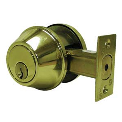 General Lock Single Cylinder Deadlock, US3 Polished Brass Finish, 6-Way Adjustable Latch, Schlage C Keyway, Grade 2