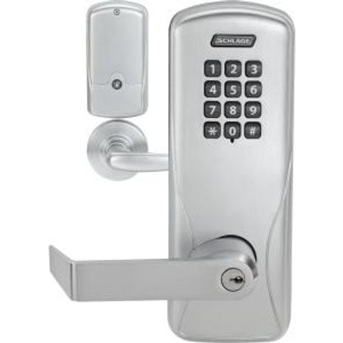 Schlage NDEB80PDRHO606 NDEB Series Mobile Enabled Wireless Cylindrical  Storeroom Lock Rhodes Lever with ENGAGE Technology for Key In Lever in Satin  Brass