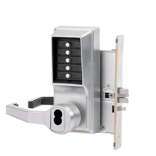 Dormakaba L8146S-26D-41 Pushbutton Mortise Lock with Lever Schlage Core override in Satin Chrome