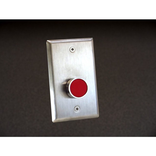 Dortronics 5276-GP23DA/RxE1 5276 Series 1" Diameter Push Button, Pneumatic 2-60 Second Delay, Form Z, Guarded Switch on Single Gang Plate, Red Button Cap, Engraved "PUSH TO EXIT"