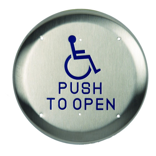 Rutherford Controls RCI 950HP6-MO Momentary 6” Round Stainless Steel Pushplate "Handicap & Push to Open"