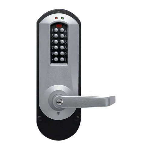 Dormakaba Eplex E5010XSWL-626-41 Pushbutton Exit Trim Lever Lock with Schlage 'c' Keyway in Satin Chrome Dormakaba Eplex E5010XSWL-626-41 Pushbutton Exit Trim Lever Lock with Schlage 'c' Keyway in Satin Chrome