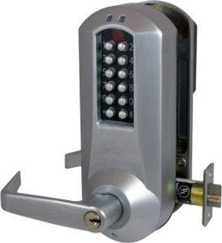 Dormakaba Eplex E5031XSWL-626-41 Pushbutton Cylindrical Lever Lock with Schlage 'c' Keyway in Satin Chrome Dormakaba Eplex E5031XSWL-626-41 Pushbutton Cylindrical Lever Lock with Schlage 'c' Keyway in Satin Chrome
