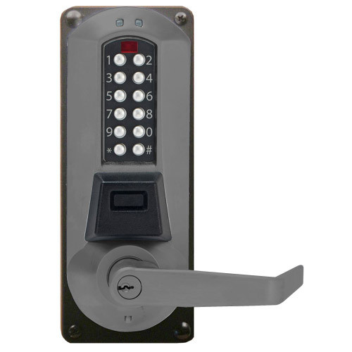 Eplex E5086CWLl-676-41 Electronic Pushbutton Lever Lock with Corbin Core Override Mortise Lock in Black with Satin Chrome Accents