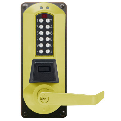 Eplex E5086RWL-605-41 Electronic Pushbutton Lever Lock with Sargent Core Override Mortise Lock in Bright Brass