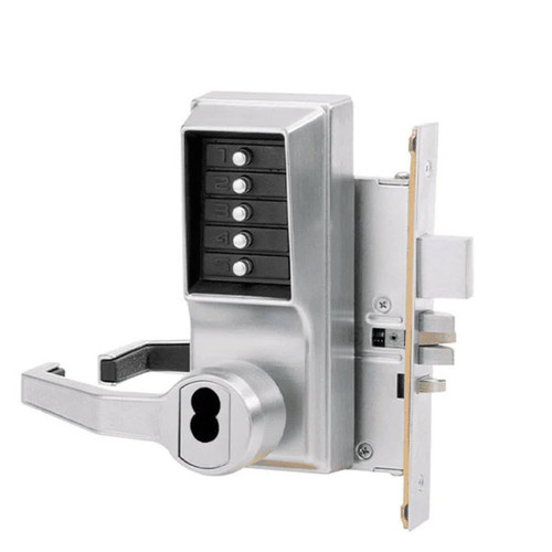 Dormakaba L8148S-26D-41 Pushbutton Mortise Lock with Lever Schlage Core override in Satin Chrome