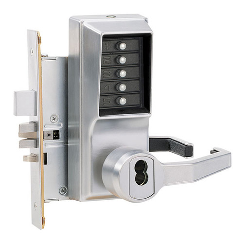 Simplex LR8148B-26D-41 Pushbutton Mortise Lock with Lever Best Core override in Satin Chrome