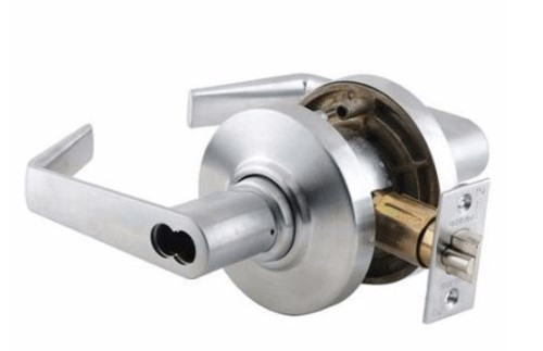 General Lock Cylindrical Leverset Clutched R-Lever, Grade-1SFIC Keyway Prepped 2-3/4" Backset, ANSI F84 Strike, Satin Chrome Classroom Function General Lock Cylindrical Leverset Clutched R-Lever, Grade-1SFIC Keyway Prepped 2-3/4" Backset, ANSI F84 Strike, Satin Chrome Classroom Function