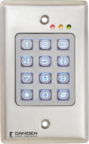 CAMDEN CM-120WV2  Door Activation Device Keypad, Vandal proof, Flush Mount, 1-Gang, Metal Backlit, 12/24 Volt AC/DC, 999 User, 4-1/2" Length x 2-3/4" Width x 3/4" Depth, For Outdoor CAMDEN CM-120WV2  Door Activation Device Keypad, Vandal proof, Flush Mount, 1-Gang, Metal Backlit, 12/24 Volt AC/DC, 999 User, 4-1/2" Length x 2-3/4" Width x 3/4" Depth, For Outdoor