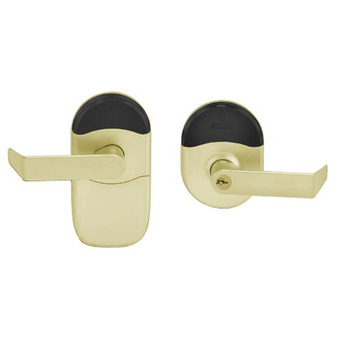 Schlage NDEBP RHO 606 Mobile Enabled Wireless Cylindrical Storeroom Lock Rhodes Lever with ENGAGE Technology Satin Brass  Standard Key Override