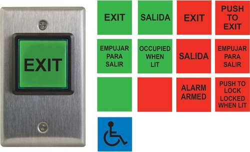 Camden CM-30U - Push/Exit Square Switch - LED Illuminated - w/ English & Spanish Insert Labels -12V-28V