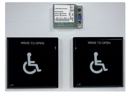 Micom MTB-09W Hello Touchless Switch Kit, Double Gang, Battery Powered, 4.5" x 4.5" Touchless Pads, 2.4 GHz, Polycarbonate Finish, includes 2 Switches and 1 Receiver.